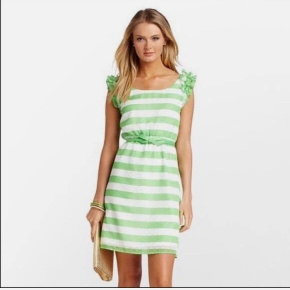 Lilly Pulitzer Danna Awning Striped Green and White Dress - Picture 1 of 8